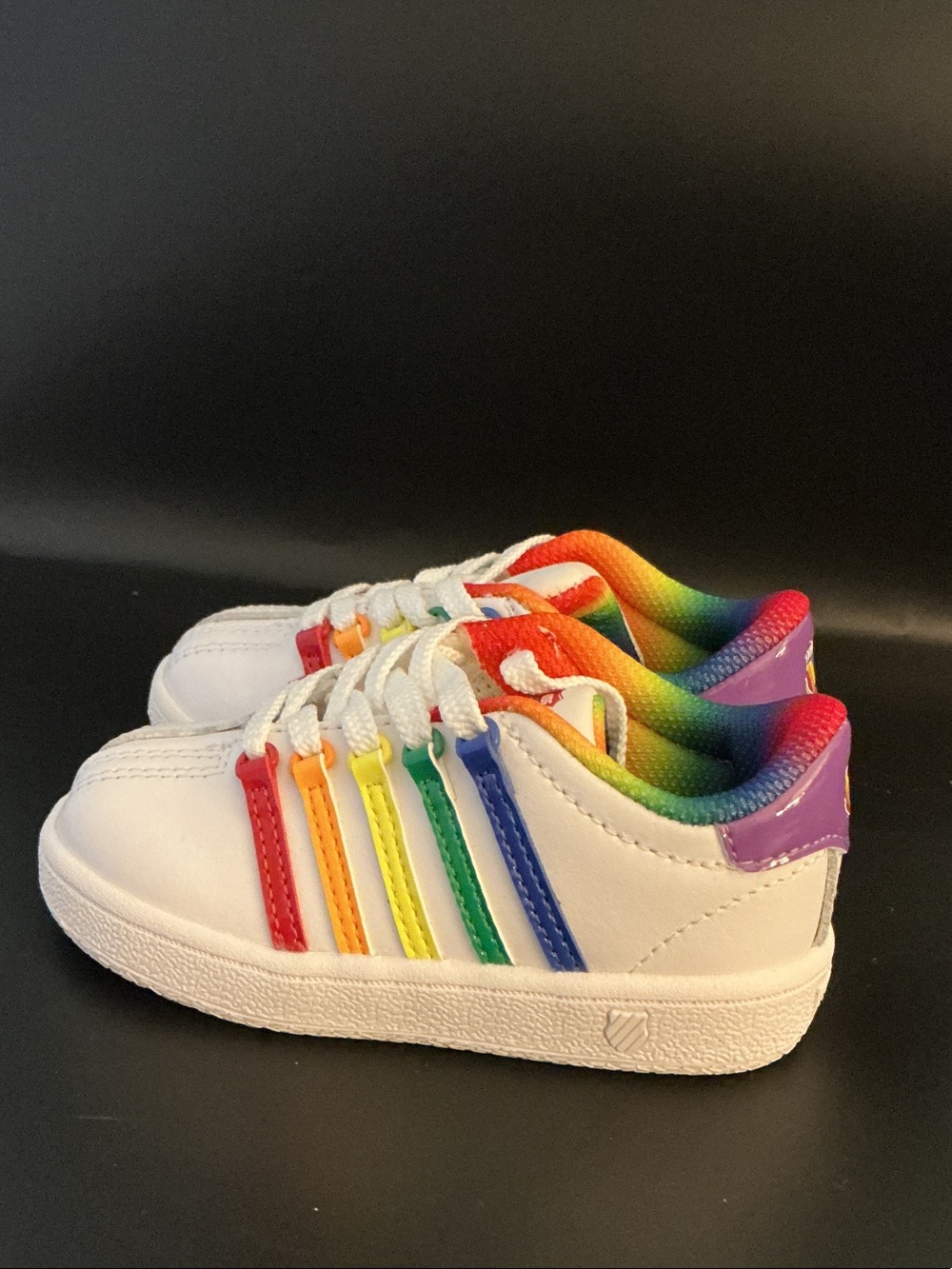 K-Swiss White Kids Sneakers with Rainbow Stripe Accents